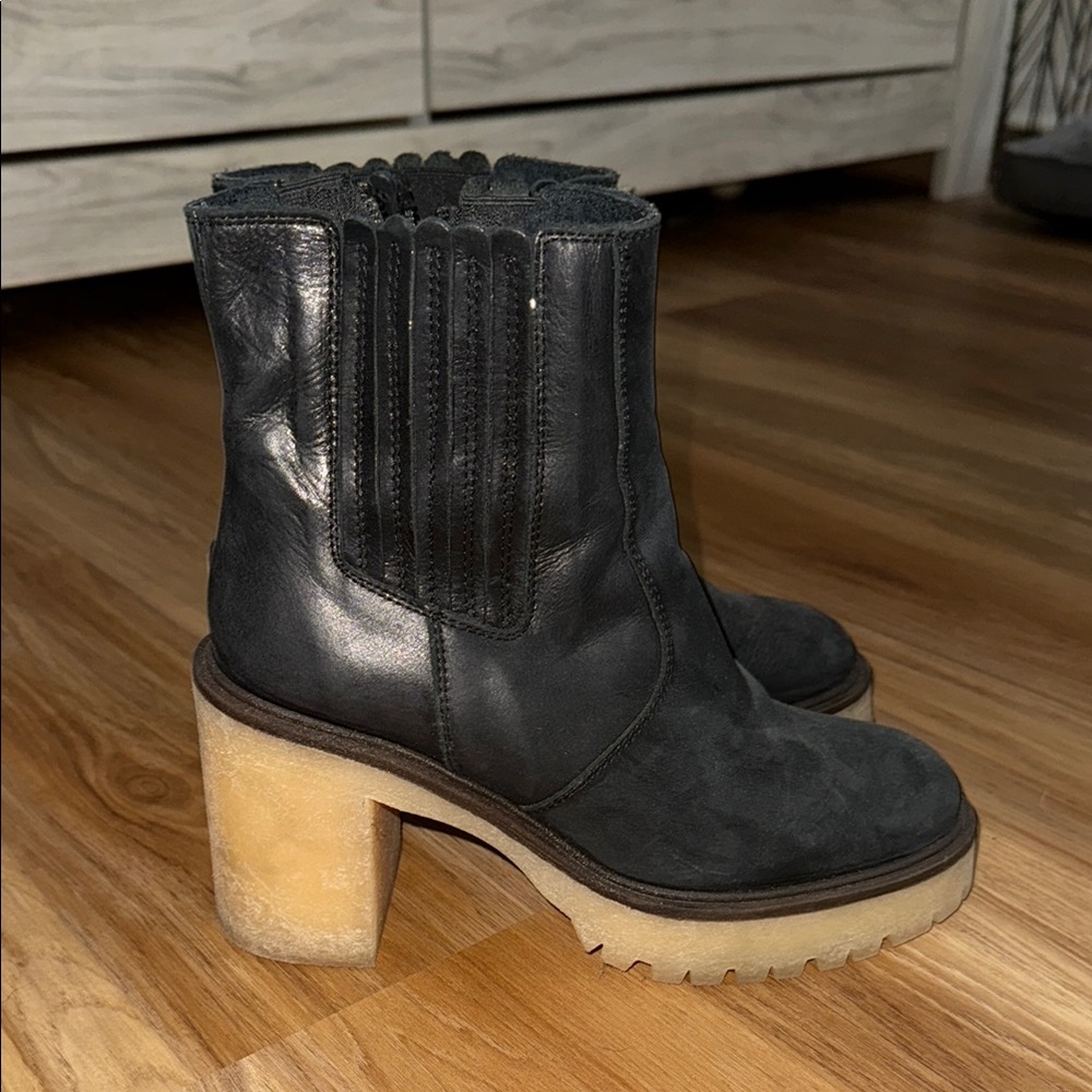 Free People Black and Tan Heeled Boots with Chelsea Style